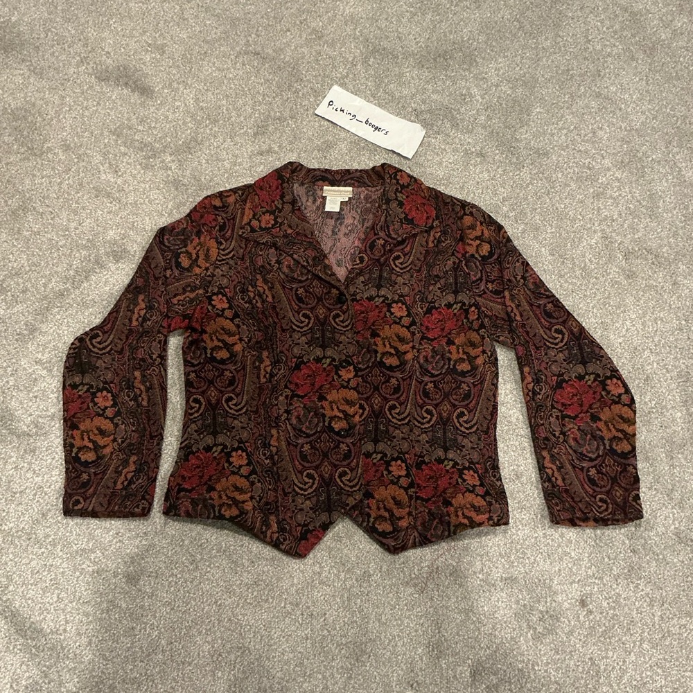 Coldwater Creek Red and Brown Floral Blazer